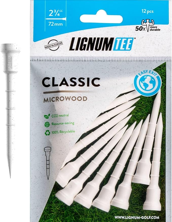 Tees LIGNUM Classic – Paquet de 12 | Hauteur Ajustable et Tees de Golf Écologiques