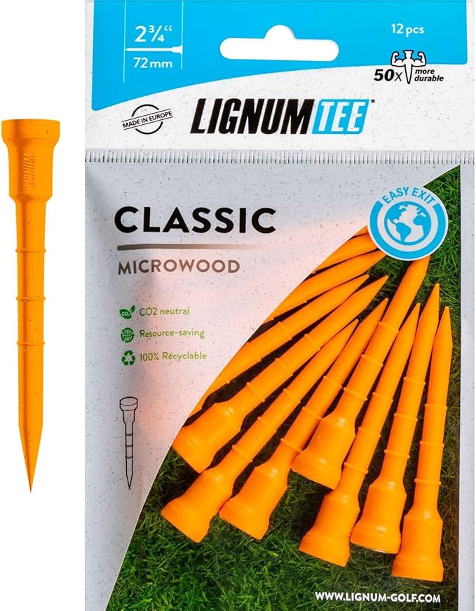 Tees LIGNUM Classic – Paquet de 12 | Hauteur Ajustable et Tees de Golf Écologiques
